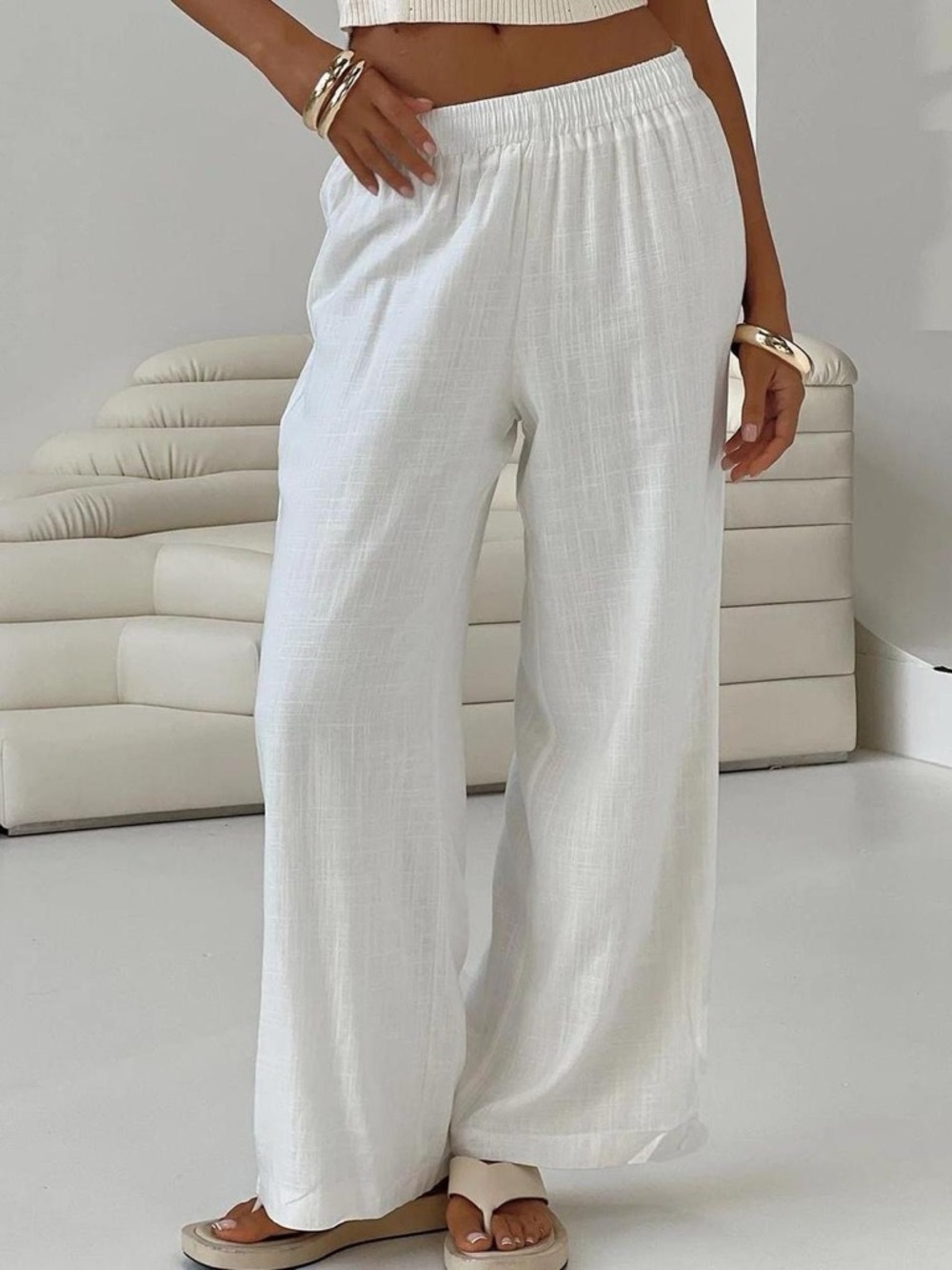 a new day White Wide Straight-Leg Elastic Waist Pants